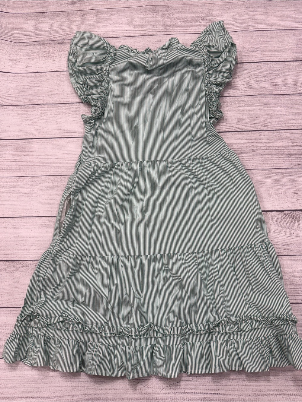Vineyard Vines Green Stripe Ruffle Tiered Dress Women’s Medium - Picture 4 of 5